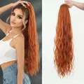 36-inch wavy ponytail extension in vibrant ginger orange color with drawstring net - Sunshine Orange Long