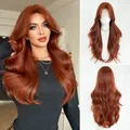 Long wavy orange-brown synthetic wig with bangs and voluminous curls for women - 72cm / Orange Red