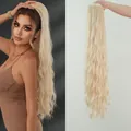 36-inch platinum blonde water wave drawstring ponytail extension for women - Cream Gold Long