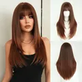 Long straight reddish brown wig with flat bangs and high-quality synthetic fibers - Sand Brown Gradient (Deep Ombre) 65cm