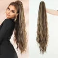 36-inch water wave drawstring ponytail extension in honey blonde and brown mix - Dark Golden Yellow Mixed Long