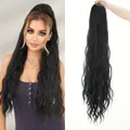 36-inch long wavy black ponytail extension for women showing length and volume - Brownie Black Long