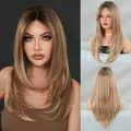 Long layered ombre blonde wig with dark roots and natural straight hair texture - Light Ombre Blonde Style (SZ5129-1)