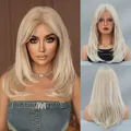Mid-length layered light blonde wig with bangs and inner-buckle straight hair style - Light Blonde Inward Curve Style (SZ5120-1)
