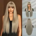 Lange steile asblonde pruik met pony 28 inch synthetisch haar voor dames - Taille Lengte / Meeuw grijs
