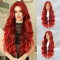 Parrucca lunga mossa con riga in mezzo in rosso cremisi per donne uso quotidiano - Lungo (SZ5116-1 80CM)