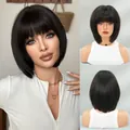 Parrucca corta a caschetto nero con frangetta, capelli sintetici naturali per donna - Nero Naturale