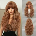 Lange gewellte Lolita Perücke mit Pony in Kastanienbraun und Gold Highlight Ansicht - Langer Stil (Mit Perückennetz) / Bazaar Rosagold