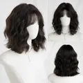 Dark brown wavy wig with air bangs on a mannequin, showing natural loose water wave curls - Dark Brown