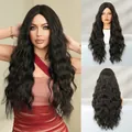 Long wavy black synthetic wig for women with natural middle part and voluminous curls - Natural Black / Extra Long Style