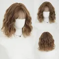 Koudbruine Lolita pruik krullend met pony voor dames in karamel golvend haar - 35cm / Goudbruine Highlights