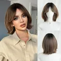 Brown bob wig for women with French airy bangs and layered short hair styling - 29cm Short Hair Style / Dark Tea Brown
