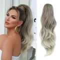 Extensión de coleta ondulada rubio ceniza de 28 pulgadas con cordón para mujeres - 70cm / Gris Lino Degradado