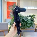 Detailed view of a quirky black plush horse toy with funny expressions and long neck - Approx. 22cm / Black with Chain
