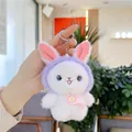 Porte-clés lapin en peluche blanche avec bandana violet et chaîne en métal argenté - Chaîne Simple / Chapeau violet