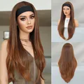 Chestnut brown layered long straight wig with black headband for daily wear - Long Style / Brown Gold Gradient
