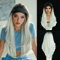 Perruque bandeau longue gris argenté avec racines foncées et cheveux ondulés dégradés - Style Long / Gris fumé