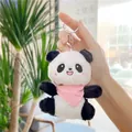 Cute panda plush keychain with pink polka dot bandana and silver metal chain link - Silver Clasp / Pink Bib