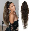 Extensión de coleta ondulada de 34 pulgadas en marrón oscuro con reflejos rubios - Café Destilado con Mechas