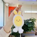 Cute plush bunny keychain with white faux fur and detailed embroidery on a soft background - Plain Chain / Yellow