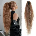 Gran extensión de coleta ondulada rubio miel de 86 cm con pinza de agarre segura. - Rubio Naranja Moderno