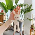 Cute cream plush rabbit keychain with heart patch and gold metal ring for bags - Cream White - Green Heart - Gold Buckle