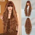 36-inch long wavy synthetic wig with bangs in auburn brown and honey blonde highlights - 90cm (36in) / Copper Red Gold Highlights