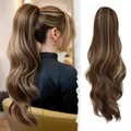 Extensión de coleta ondulada de 28 pulgadas en color marrón claro con mechas doradas - 70cm / Rubio con Reflejos