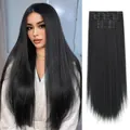 Set de extensiones de clip largo y liso en fibra negro natural longitud 66 cm - Negro