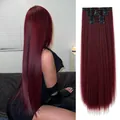 Extensiones de cabello rojo vino de 26 pulgadas con clips y fibras largas y lisas - Burdeos