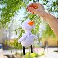 Lindo llavero de pato de peluche blanco para bolsos con pico naranja y aro de metal - Cadena Plateada - Blanco