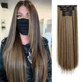 Extensions de cheveux lisses châtain foncé avec mèches blondes en ensemble de 6 pièces - Brun Miel