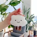 Detail of cute white cloud plush keychain with soft fur and tiny brown legs - Hanging Chain Style / White