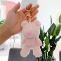 Detailed macro view of pink plush teddy bear keychain with soft faux fur texture - Gold Lobster Clasp / Pink / 13cm
