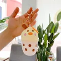 Detailed close-up of a plush milk tea cup pendant with cute cartoon duck features - Yellow Duck (Gold Buckle) / 11cm