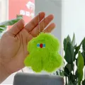 Cute fuzzy bright green monster plush keychain with soft long fur and bead chain - Green (Ball Chain)