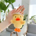 Detail of cute yellow plush duck keychain with mini straw hat and golden metal ring hook - 12cm / Duck with Gold Buckle