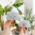 Cute light blue plush cloud keychain with smiling face and metallic pin on the back - Brooch Style / Blue