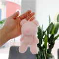 Pink grainy plush teddy bear keychain toy with metal bead chain for bag decoration - Silver Bead Chain Style / Pink / 13cm