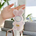 Plush pink bunny astronaut keychain with silver ring held by hand in soft indoor light - 13cm Height / Pink - Standard Chain