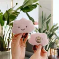 Plush pink cloud brooch with smiling face embroidery and secure metal pin closure - Brooch Style / Pink