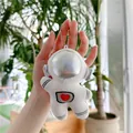 Cute astronaut plush keychain with silver helmet mask and red heart embroidery - White - Heart Style - Silver Chain