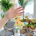 Cute yellow plush unicorn keychain with colorful heart embroidery and golden clasp - Gold Clasp / Yellow / 12cm x 9cm