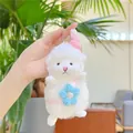 Dettaglio portachiavi a forma di pecora in peluche bianca con cappello rosa e fiore blu - Fiore Blu con Catena / 15CM