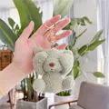 Light green teddy bear plush keychain with soft lamb wool texture and golden metal clasp - About 11cm / Gold Clasp / Green