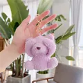 Fluffy light purple teddy bear plush keychain with elegant gold hardware in a green setting - About 11cm / Gold Clasp / Purple
