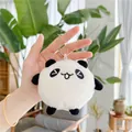 Cute panda plush keychain with long black and white fur held in hand as a bag charm - Squinting Eyes Style (Chain)