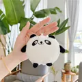 Cute plush panda keychain with silver chain in hand, soft black and white stuffed toy - Big Eyes Style (Chain)