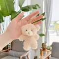 Close-up of fluffy beige teddy bear keychain accessory with soft plush fur and metal ring - Brown Bear / Plain Chain