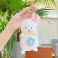 Cute white plush sheep keychain wearing a pink hat and blue flower bag detail - Blue Flower Gold Clip / 15CM